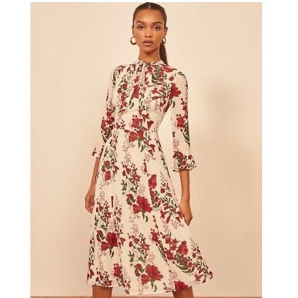 Hot Deal!! Reformation Red And White Midi Dress